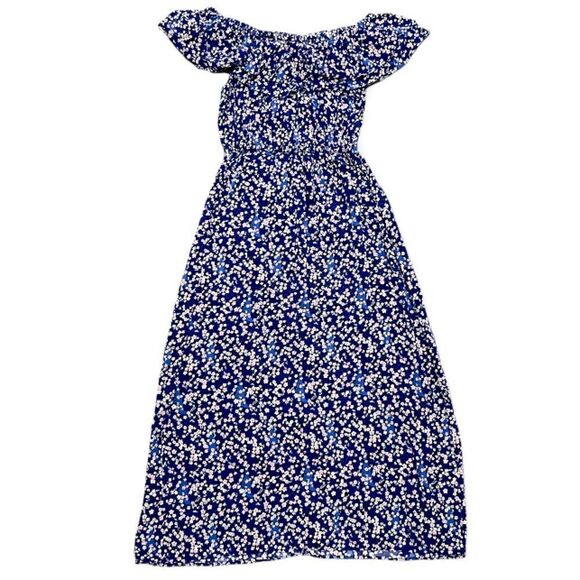 Floral Blue Wide Ruffle Country Cowgirl Maxi Dress sz Med - Picture 1 of 5